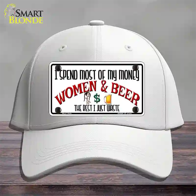 Money On Women And Beer Novelty License Plate Hat Cotton / White