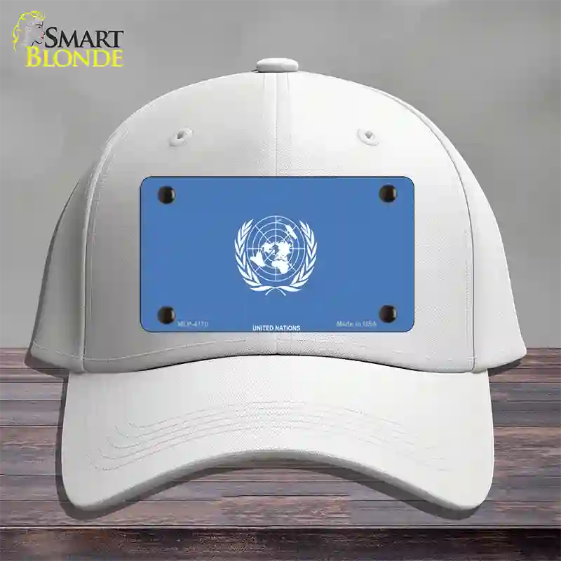 United Nations Flag Novelty License Plate Hat Cotton / White