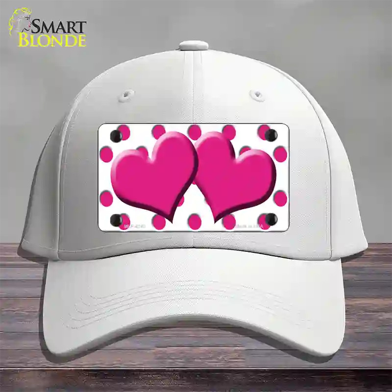 Hot Pink White Polka Dot Hot Pink Centered Hearts Novelty License Plate Hat Cotton / White