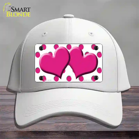 Hot Pink White Polka Dot Hot Pink Centered Hearts Novelty License Plate Hat Cotton / White