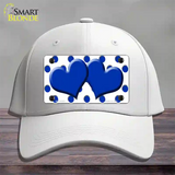 Blue White Polka Dot Blue Centered Hearts Novelty License Plate Hat Cotton / White