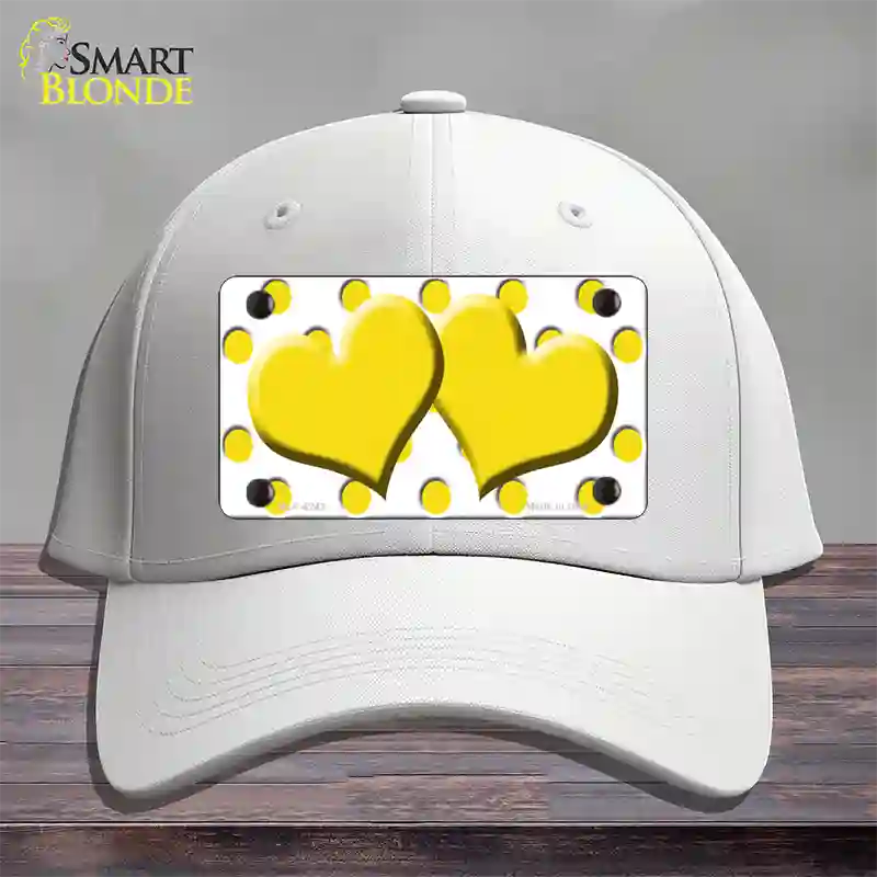 Yellow White Polka Dot Yellow Centered Hearts Novelty License Plate Hat Cotton / White