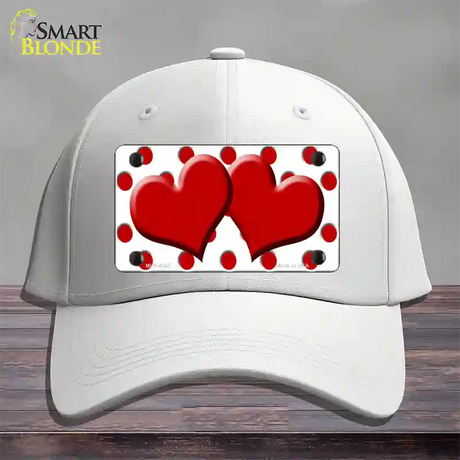 Red White Polka Dot Red Centered Hearts Novelty License Plate Hat Cotton / White