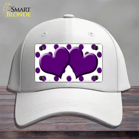 Purple White Polka Dot Purple Centered Hearts Novelty License Plate Hat Cotton / White