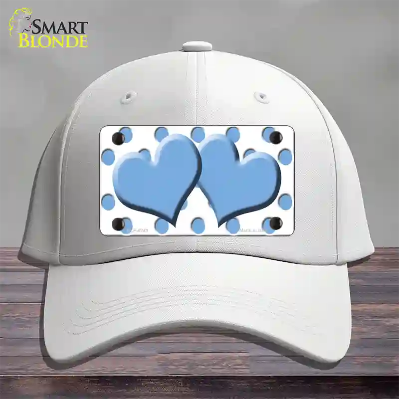 Light Blue White Polka Dot Light Blue Centered Hearts Novelty License Plate Hat Cotton / White