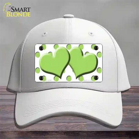 Lime Green White Polka Dot Lime Green Centered Hearts Novelty License Plate Hat Cotton / White