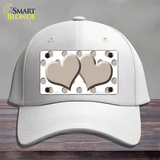 Tan White Polka Dot Tan Centered Hearts Novelty License Plate Hat Cotton / White