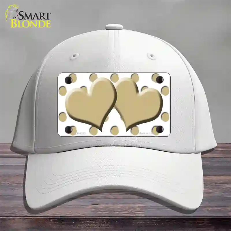 Gold White Polka Dot Gold Centered Hearts Novelty License Plate Hat Cotton / White