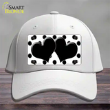 Black White Polka Dot Black Centered Hearts Novelty License Plate Hat Cotton / White