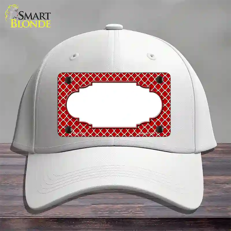 Red White Quatrefoil Center Scallop Novelty License Plate Hat Cotton / White