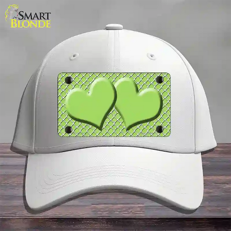 Lime Green White Quatrefoil Lime Green Center Hearts Novelty License Plate Hat Cotton / White