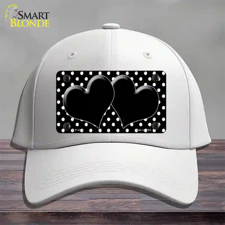Black White Polka Dot Center Hearts Novelty License Plate Hat Cotton / White