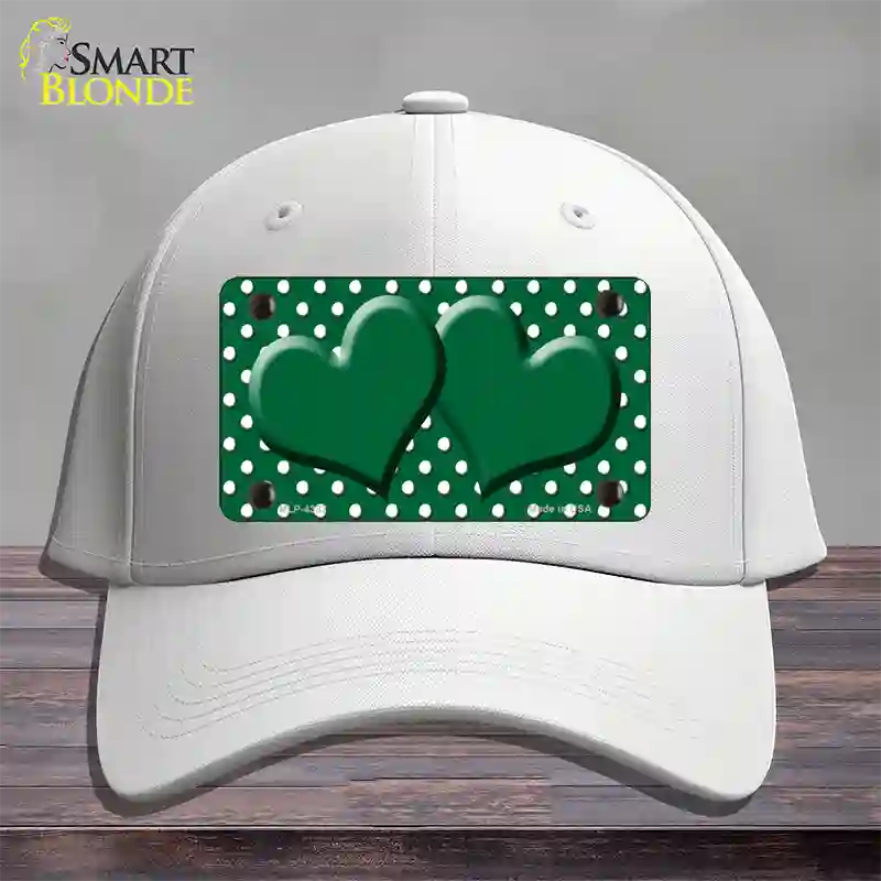 Green White Polka Dot Center Hearts Novelty License Plate Hat Cotton / White