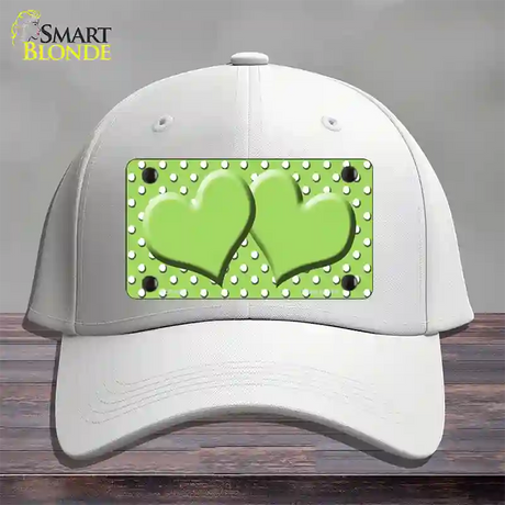 Lime Green White Polka Dot Center Hearts Novelty License Plate Hat Cotton / White