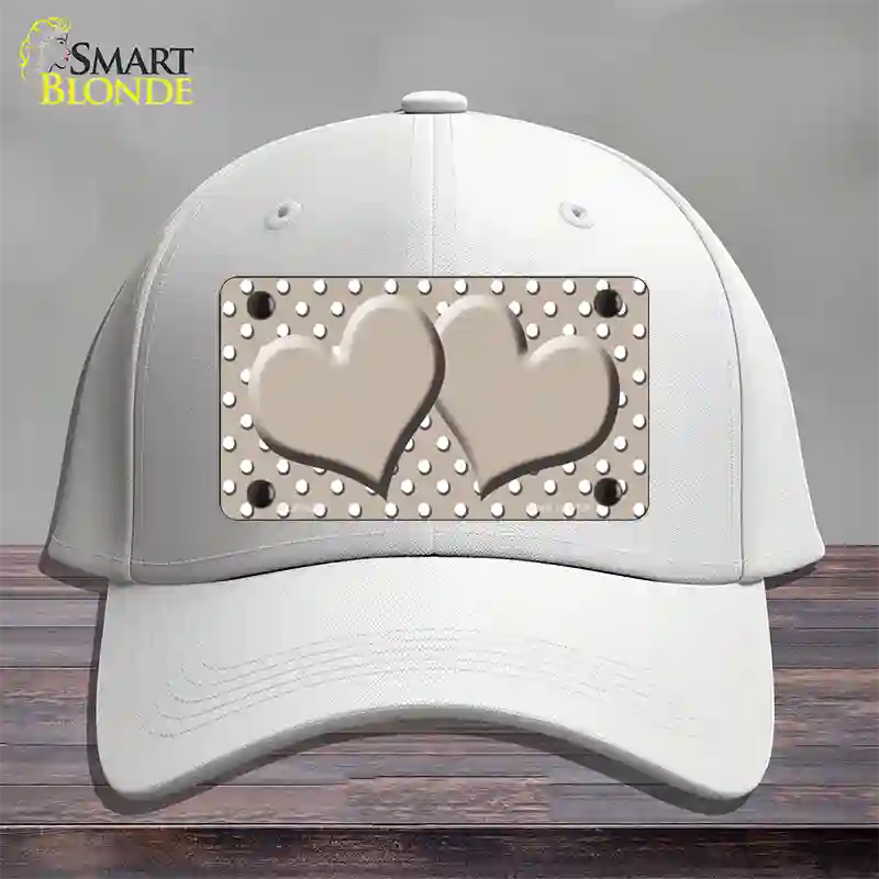 Tan White Polka Dot Center Hearts Novelty License Plate Hat Cotton / White