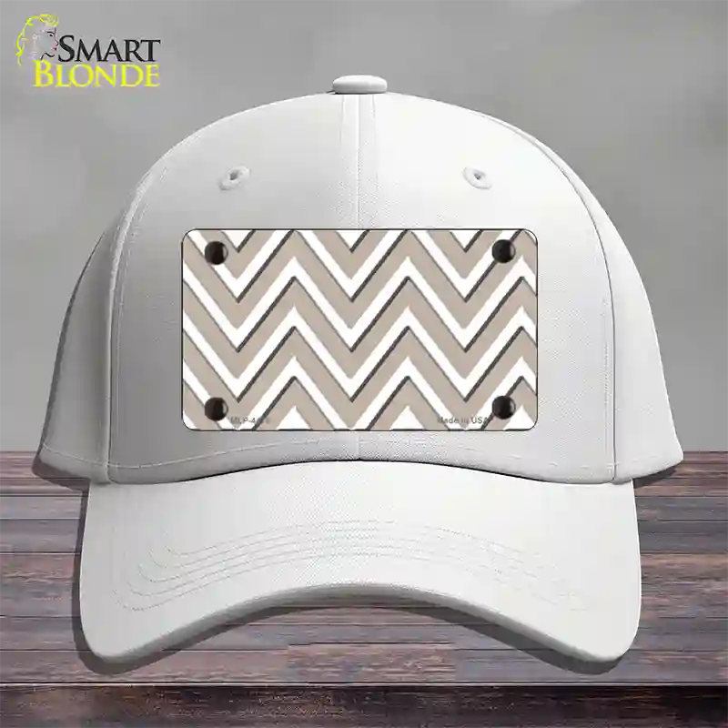 Tan White Large Chevron Novelty License Plate Hat Cotton / White