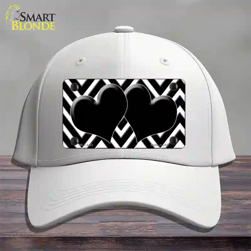 Black White Large Chevron Black Center Hearts Novelty License Plate Hat Cotton / White