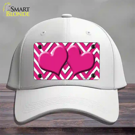 Pink White Large Chevron Hot Pink Center Hearts Novelty License Plate Hat Cotton / White