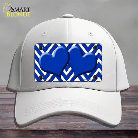 Blue White Large Chevron Blue Center Hearts Novelty License Plate Hat Cotton / White