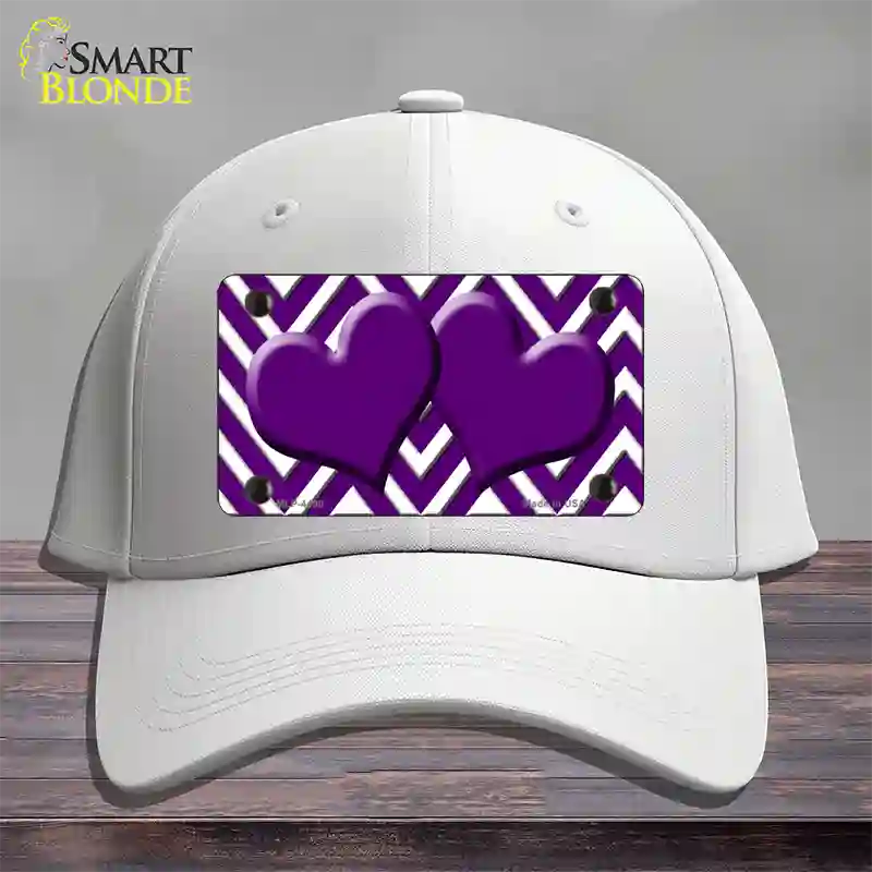 Purple White Large Chevron Purple Center Hearts Novelty License Plate Hat Cotton / White