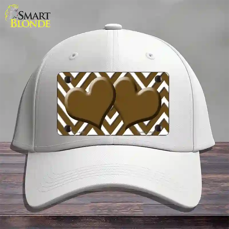 Brown White Large Chevron Brown Center Hearts Novelty License Plate Hat Cotton / White