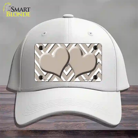 Tan White Large Chevron Tan Center Hearts Novelty License Plate Hat Cotton / White