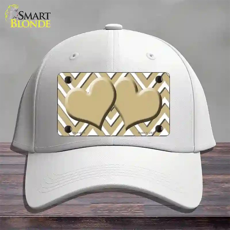 Gold White Large Chevron Gold Center Hearts Novelty License Plate Hat Cotton / White