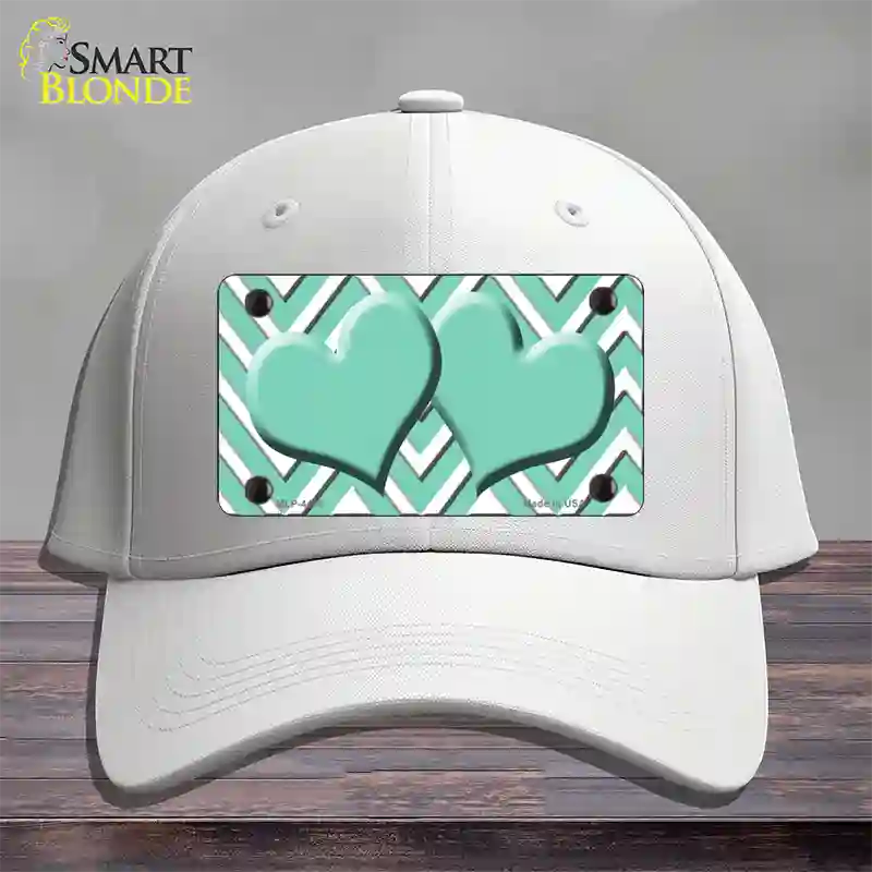 Mint White Large Chevron Mint Center Hearts Novelty License Plate Hat Cotton / White