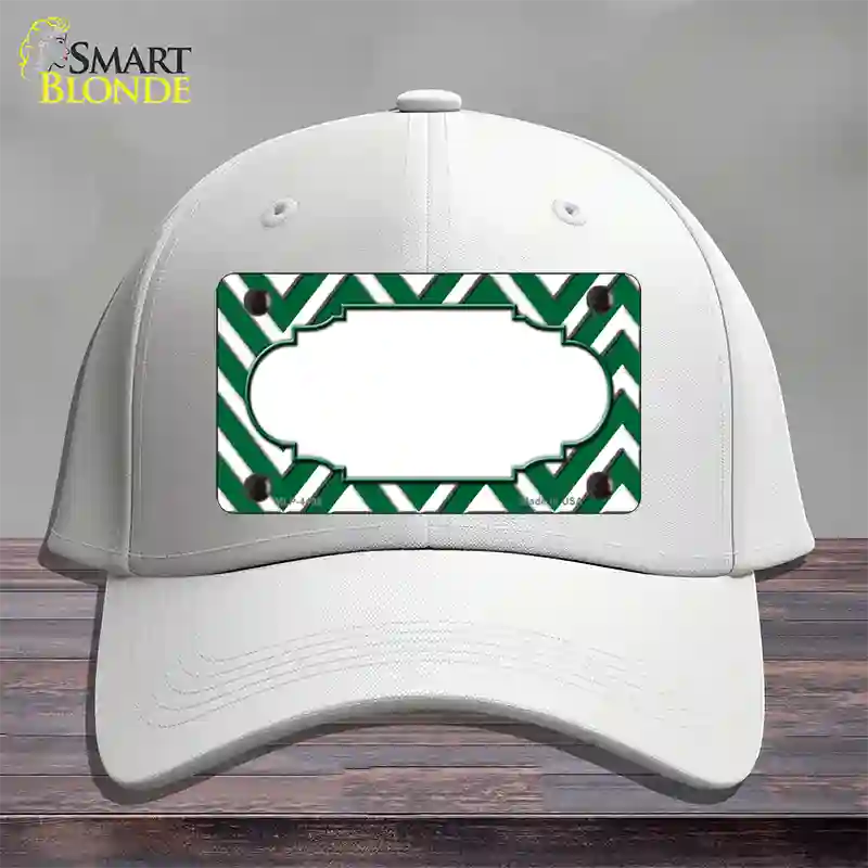 Green White Large Chevron Center Scallop Novelty License Plate Hat Cotton / White