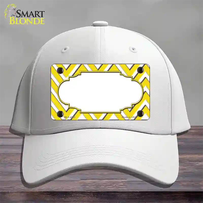 Yellow White Large Chevron Center Scallop Novelty License Plate Hat Cotton / White