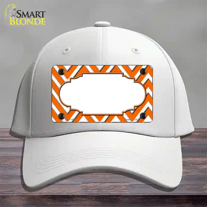 Orange White Large Chevron Center Scallop Novelty License Plate Hat Cotton / White