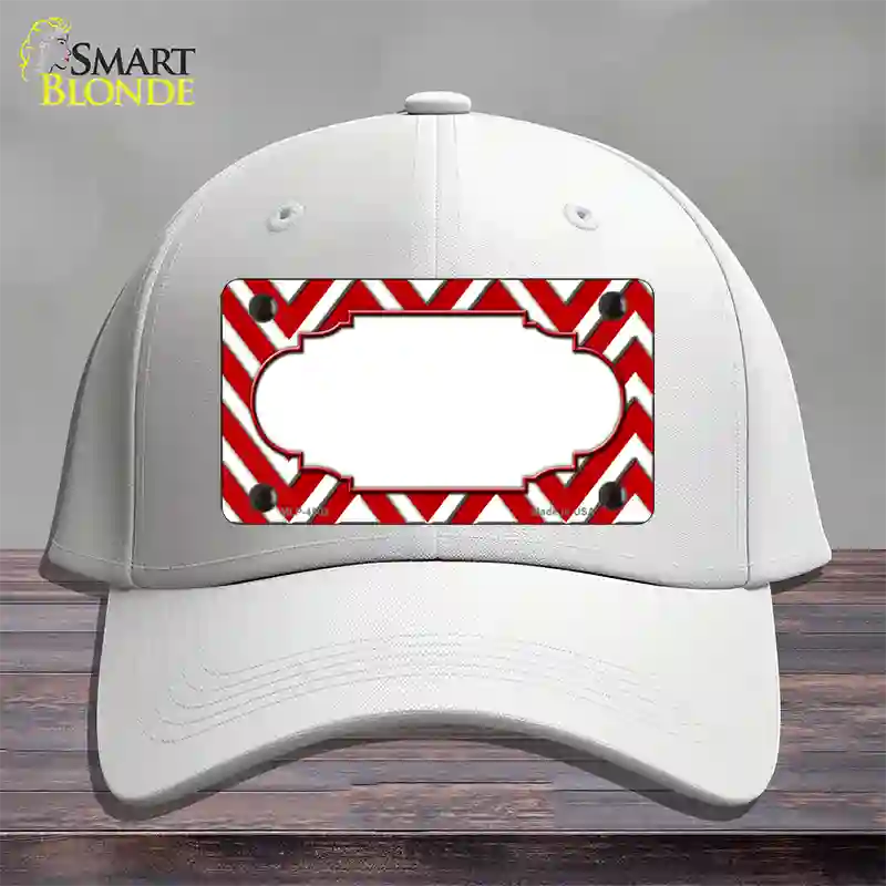 Red White Large Chevron Center Scallop Novelty License Plate Hat Cotton / White