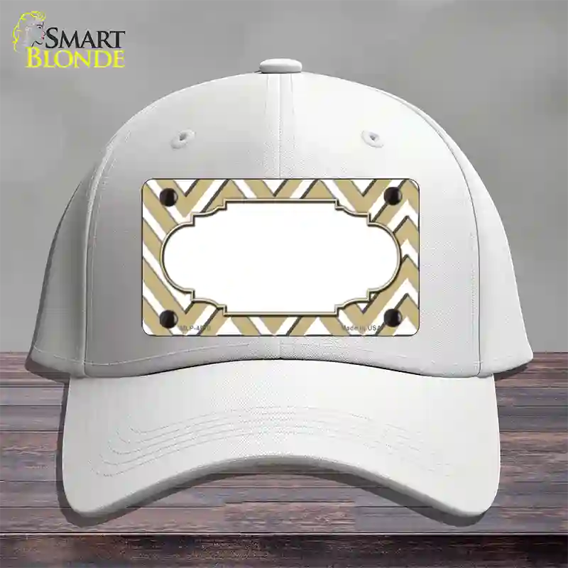 Gold White Large Chevron Center Scallop Novelty License Plate Hat Cotton / White