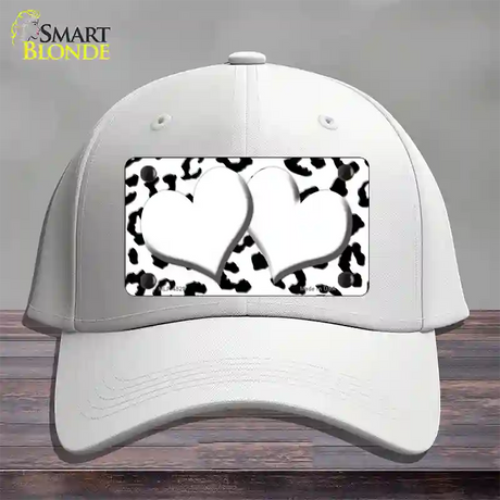 White Black Cheetah White Center Hearts Novelty License Plate Hat Cotton / White