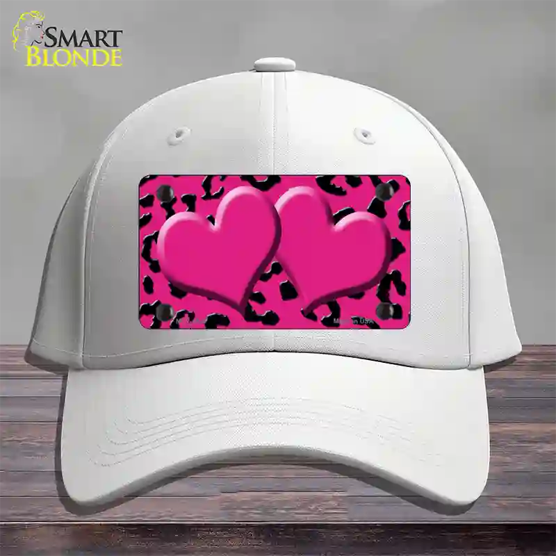 Pink Black Cheetah Pink Center Hearts Novelty License Plate Hat Cotton / White