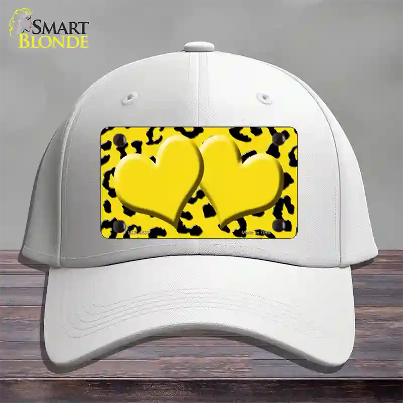 Yellow Black Cheetah Yellow Center Hearts Novelty License Plate Hat Cotton / White