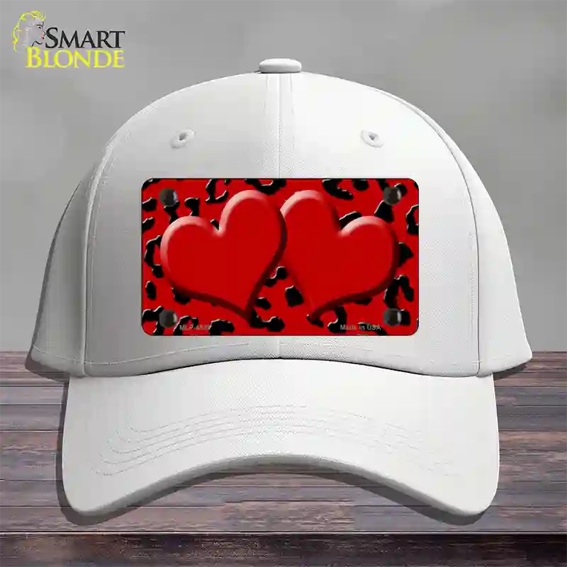 Red Black Cheetah Red Center Hearts Novelty License Plate Hat Cotton / White