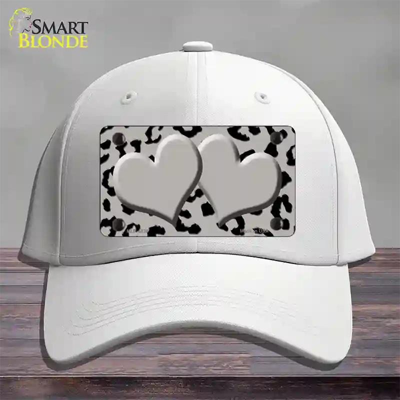 Grey Black Cheetah Gray Center Hearts Novelty License Plate Hat Cotton / White