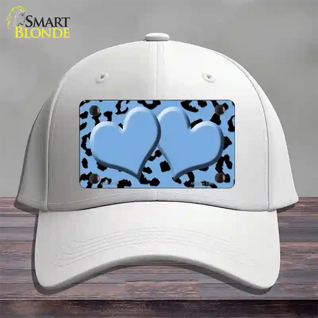 Light Blue Black Cheetah Light Blue Center Hearts Novelty License Plate Hat Cotton / White