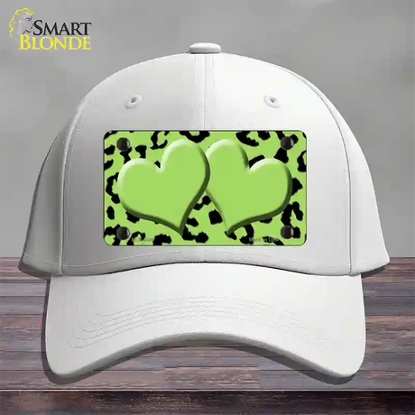 Lime Green Black Cheetah Lime Green Center Hearts Novelty License Plate Hat Cotton / White