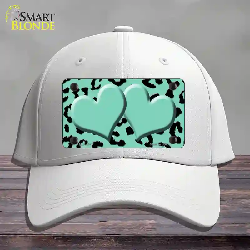 Mint Black Cheetah Mint Center Hearts Novelty License Plate Hat Cotton / White