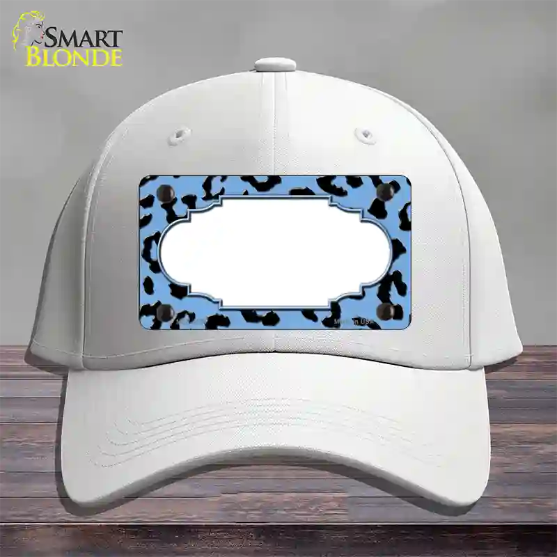 Light Blue Black Cheetah Scallop Novelty License Plate Hat Cotton / White