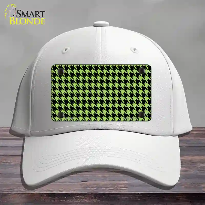 Lime Green Black Houndstooth Novelty License Plate Hat Cotton / White