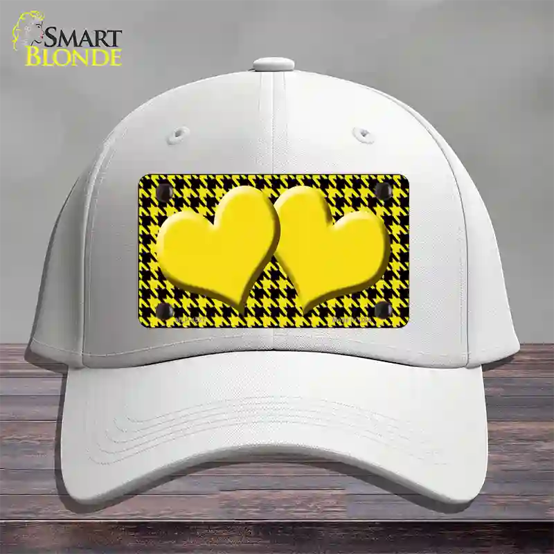 Yellow Black Houndstooth Yellow Center Hearts Novelty License Plate Hat Cotton / White