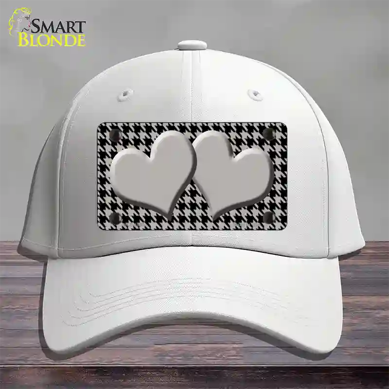 Grey Black Houndstooth Grey Center Hearts Novelty License Plate Hat Cotton / White