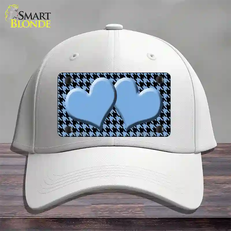 Light Blue Black Houndstooth Light Blue Center Hearts Novelty License Plate Hat Cotton / White