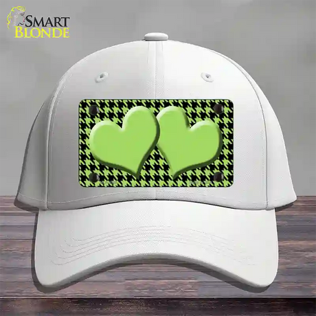 Lime Green Black Houndstooth Lime Green Center Hearts Novelty License Plate Hat Cotton / White