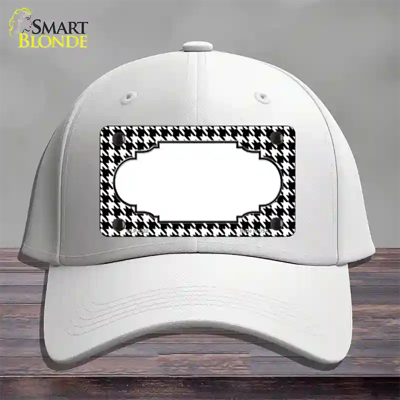 White Black Houndstooth Scallop Center Novelty License Plate Hat Cotton / White