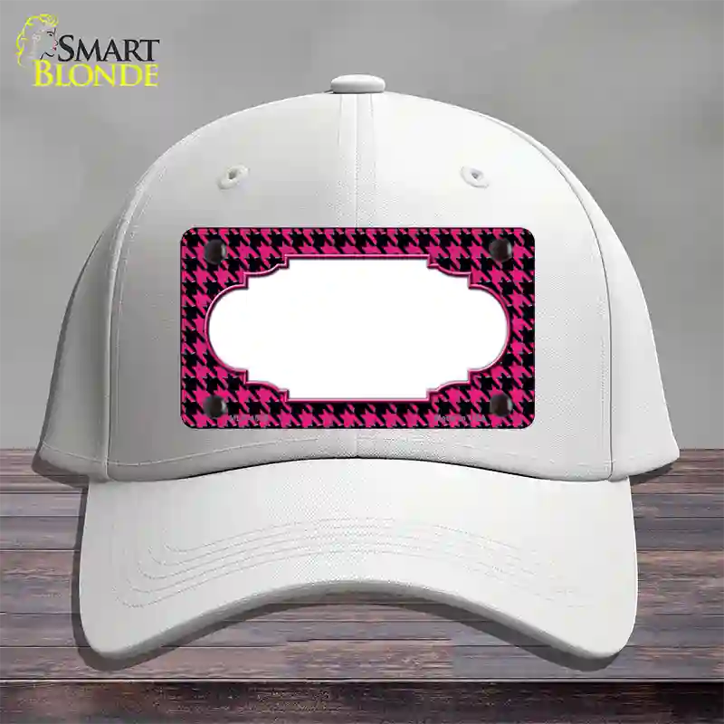 Pink Black Houndstooth Scallop Center Novelty License Plate Hat Cotton / White