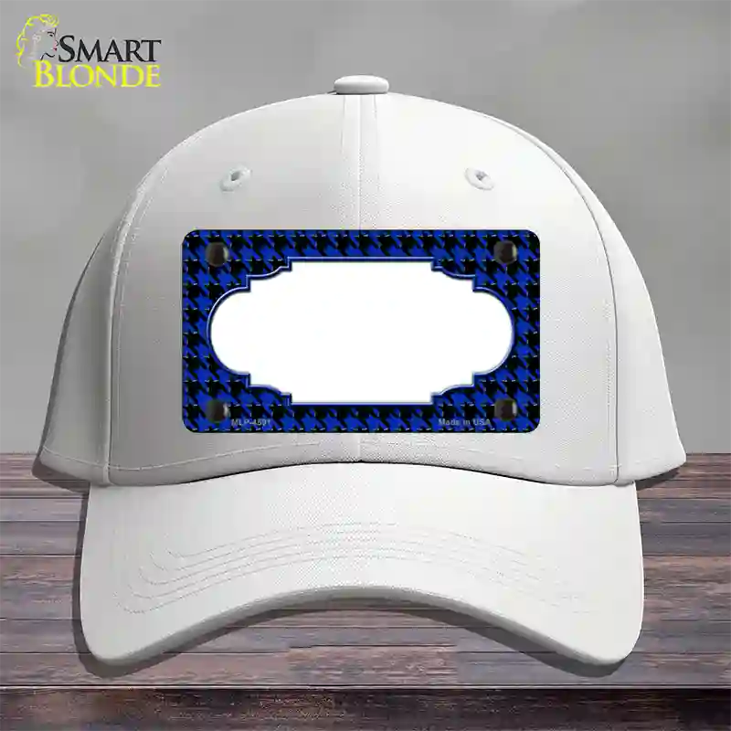 Blue Black Houndstooth Scallop Center Novelty License Plate Hat Cotton / White